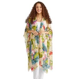 One Hundred Stars Peacocks and Poppies Sand Long Kimono - One Size